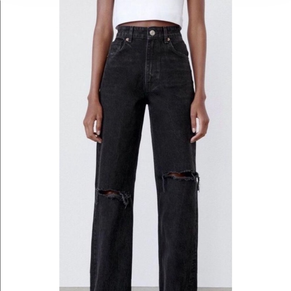 ZARA NWT Ripped Wide Leg Jeans Size 0